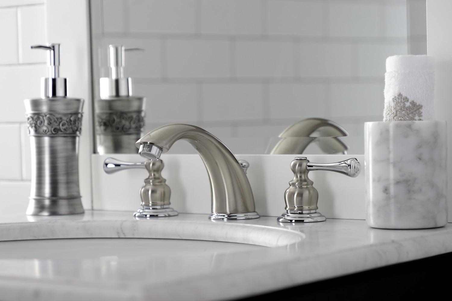 Kingston Brass KB3977BL 8 in. Widespread Bathroom Faucet, Brushed Nickel/Polished Chrome