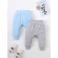 thumbnail image 2 of Toddler Baby Boy Blue and Gray Striped Pants 2PCS Set Infant Fall Winter Sports and Casual Clothes, 2 of 5
