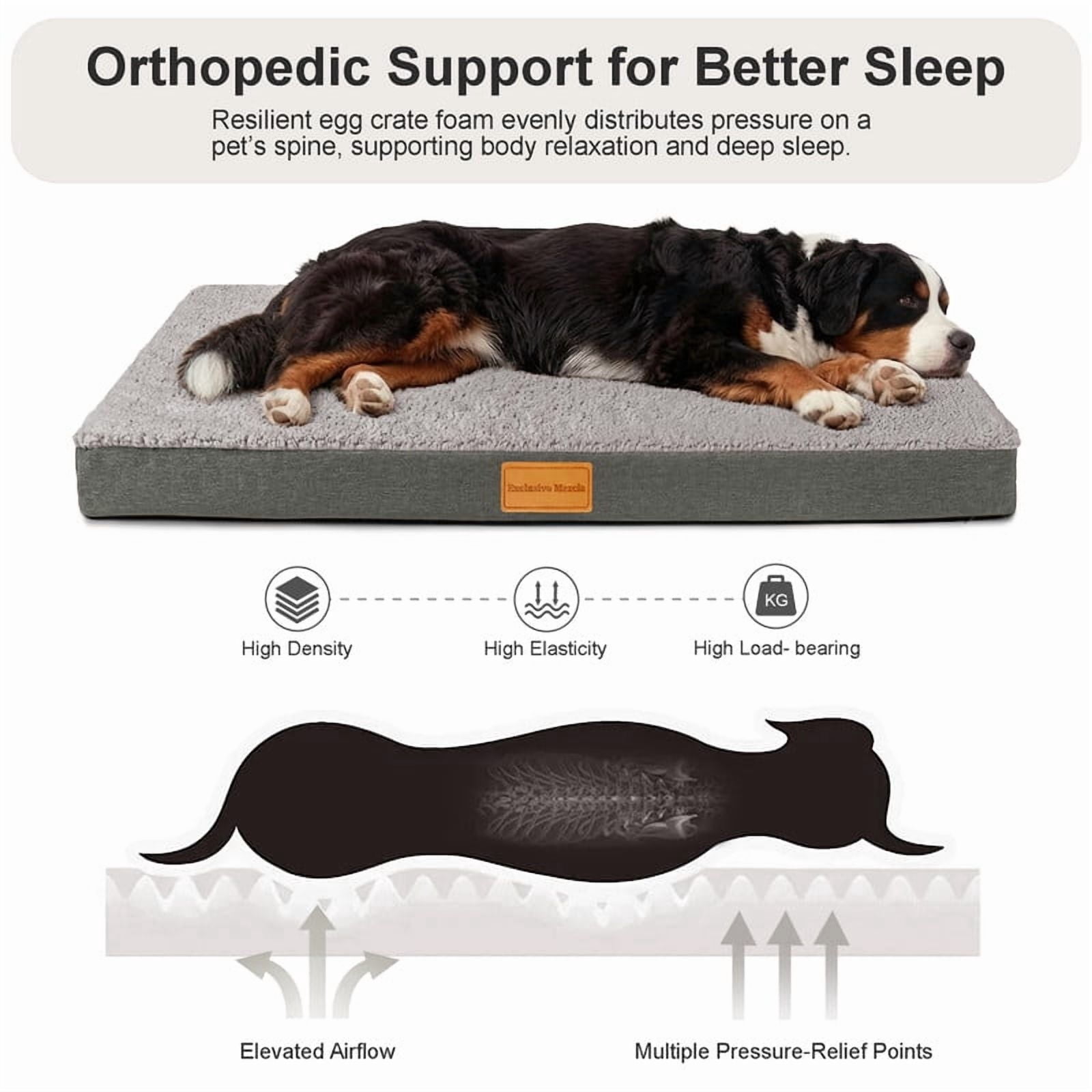 Exclusivo Mezcla Medium Dog Bed with Removable and Washable Cover, Orthopedic Pet Bed for Crates, Non-Slip Bottom and Waterproof Liner, 36"×24", Grey
