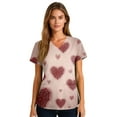 thumbnail image 4 of Womens Valentine Day Scrub Tops Love Heart Print V Neck Nursing Cute Workwear Quick Dry Short Sleeve Medical Scrub Tops with Pockets Wine 2XL, 4 of 5