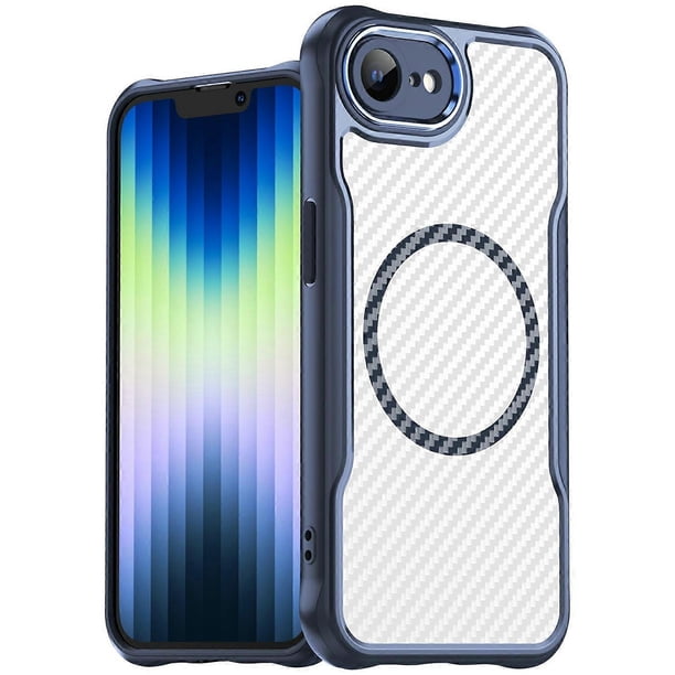 For iPhone 16e Case Compatible with MagSafe Hybrid Phone Cover Carbon Fiber - Green