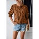 thumbnail image 5 of Blusa de mujer con cuello redondo, mangas abullonadas, detalle estampado y puños fruncidos, top informal para citas, talla M Caramel Chic, 5 of 8