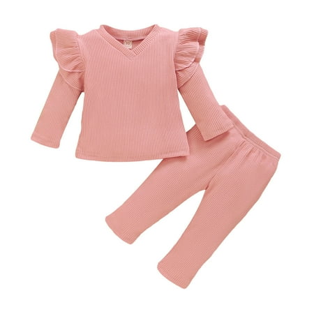 

Honeeladyy Winter Toddler Baby Girls Long Sleeve Ruffles Solid Tops+Pants Outfits Set Pink Sales Online