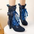thumbnail image 2 of Women's Lace Up Ankle Boots Bowknot Ruffles Buckle Block Heel Boots Suede Comfortable Fashionable Fall Winter Shoes Blue 39, 2 of 6