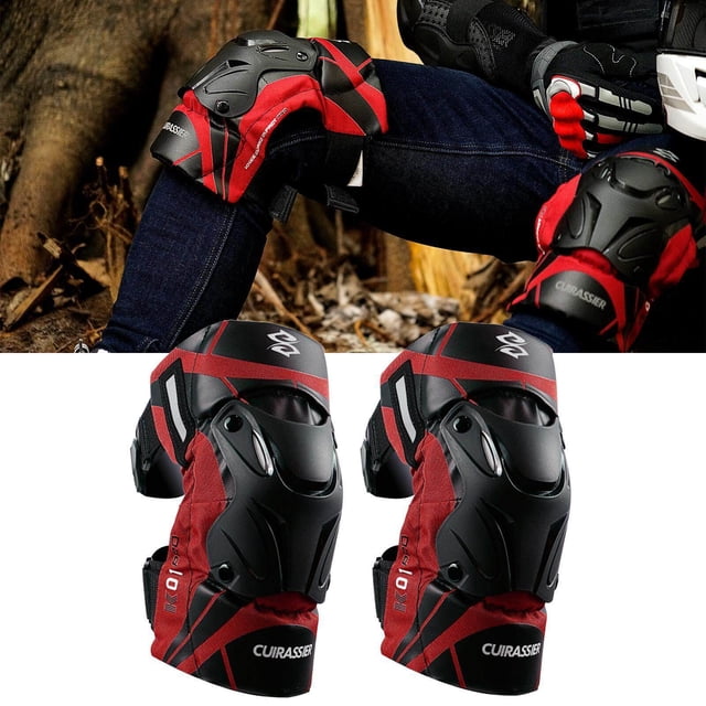 Langgg 2x Motorcycle Knee Pads K01-3 for Motocross Racing foam impact resistant Reflective Red