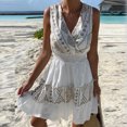 thumbnail image 1 of HKEJIAOI Robes Décontractées en Solde Robe Florale pour Femmes Robe d'Été Sans Manches à Imprimé Col en V avec Lacets Taille Élastique Robe Courte Blanche, 1 of 9