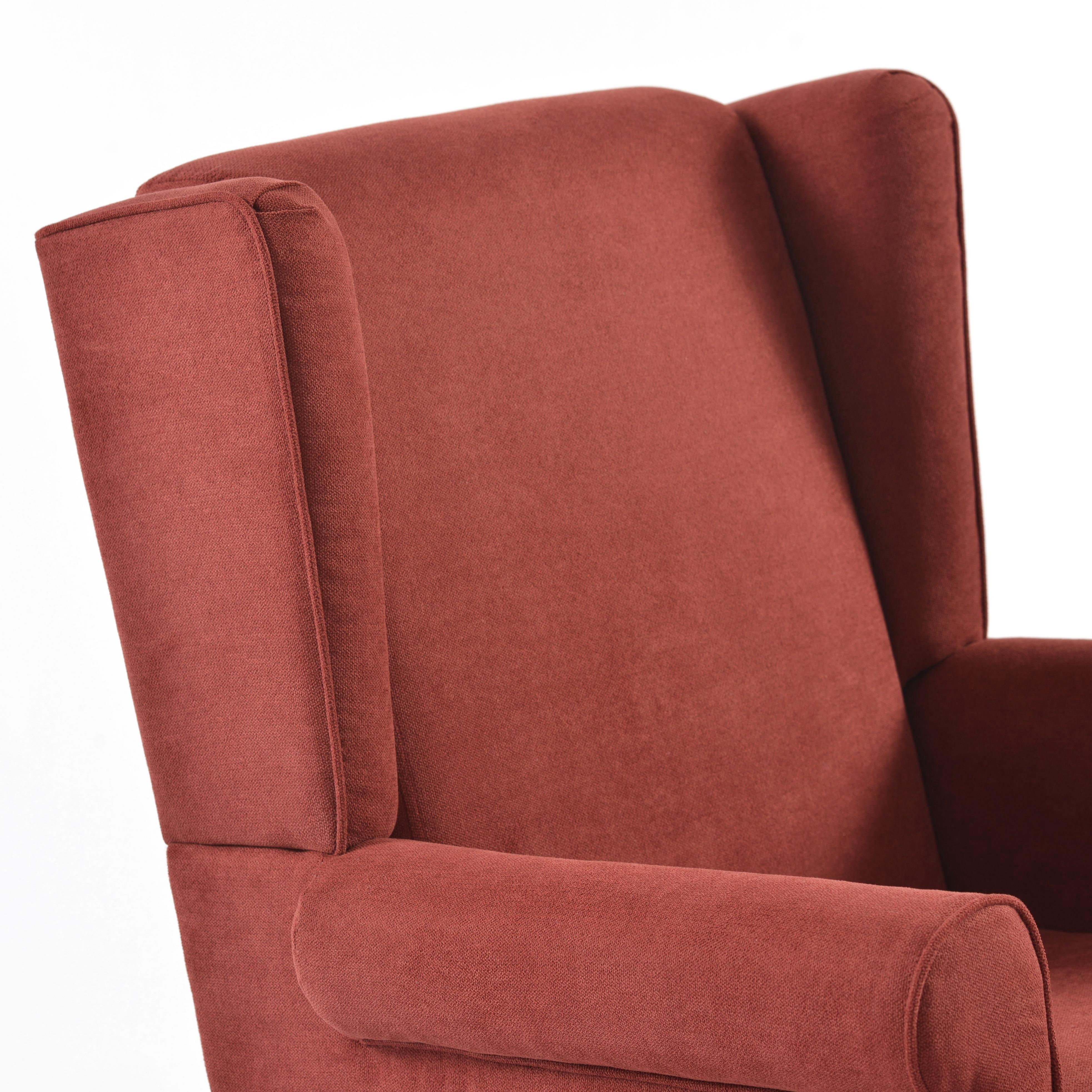 Haven Upholstered Premium Wingback Rocking Chair, High Back Accent Rocker for Nursery Living Room Bedroom, Solid Wood Curved Base (Terracotta)