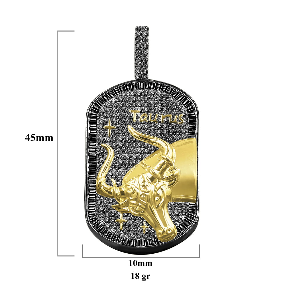 Details about   Gold Tone Black Baguette Lab Diamond Zodiac Sign Custom Dog Tag Pendant Charm