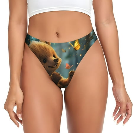 Gaeub Cute Butterfly Bear Print Women s Thong No Show Panties Low Waist G-String Seamless Thongs Breathable Panties-3X-Large