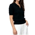 thumbnail image 2 of Gynyvoja Women'S Short Sleeve Po-Lo Sweater Knit V Neck Pullover Shirt Summer Top Black S, 2 of 7