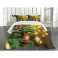 thumbnail image 3 of Ambesonne Christmas Quilted Bedspread Set 3 Pcs, Close up Tree Blurred, Queen Size, Amber Green Red, 3 of 5