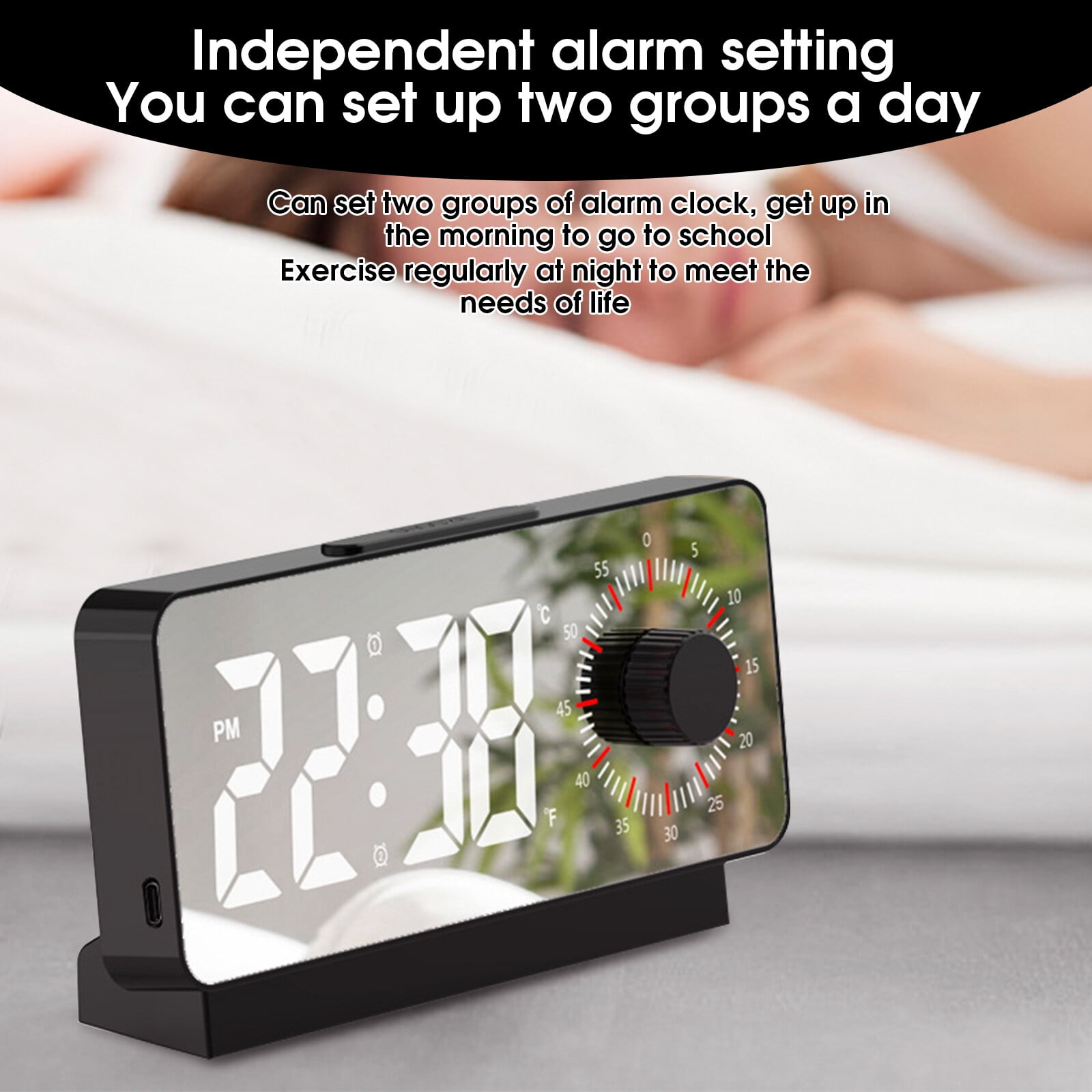 Digital Alarm Clock Mirror Surface Dual Alarm with Snooze Mode, Timer