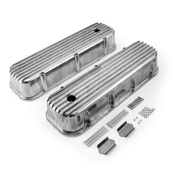 Speedmaster PCE314.1028.04 Compatible with Chevy BBC 454 Nostalgic Finned Aluminum Valve Covers - Tall w/ Hole