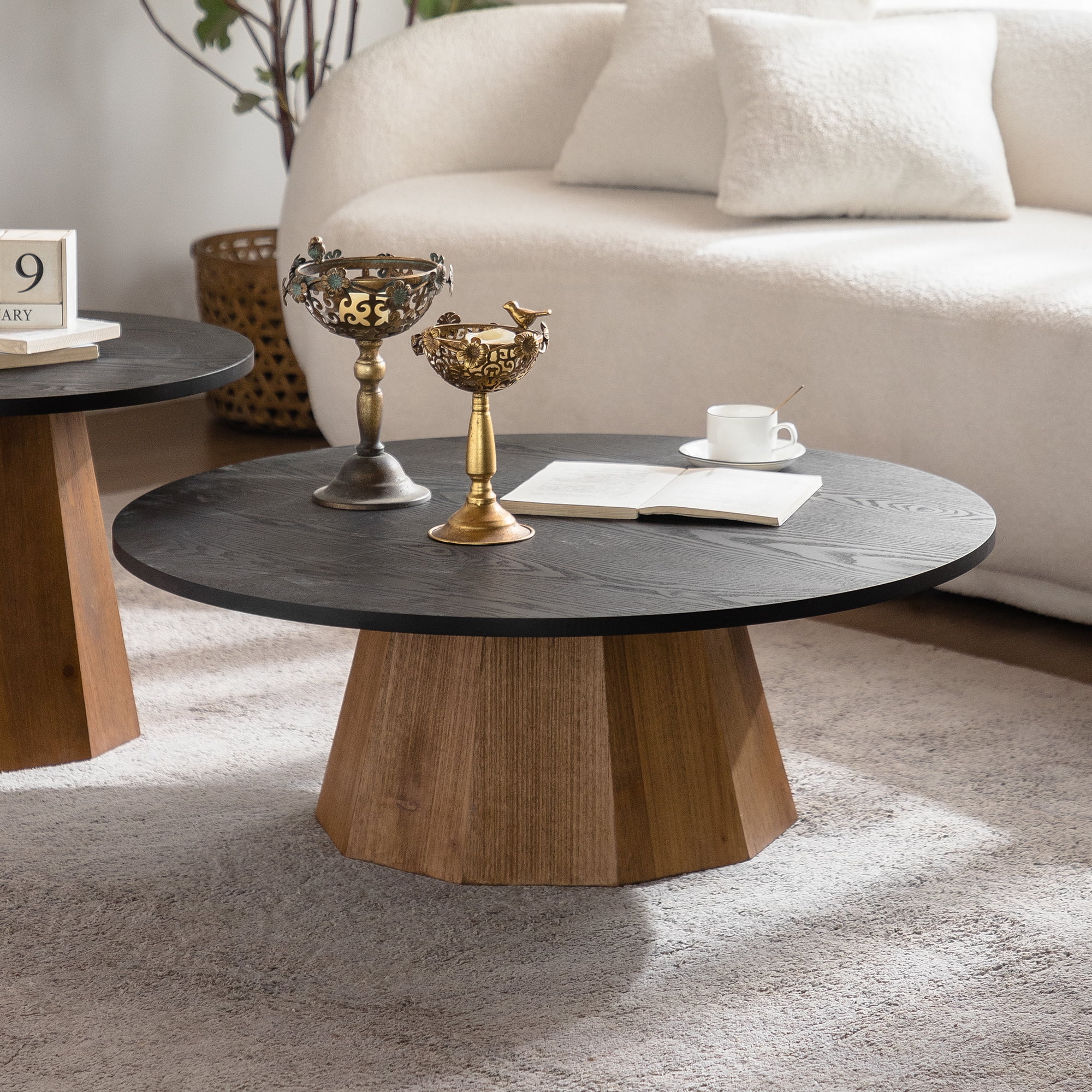 Leumius Round Coffee Table Sturdy Pedestal Wooden Tea Table for Living Room Apartment Easy to Assemble Black 1