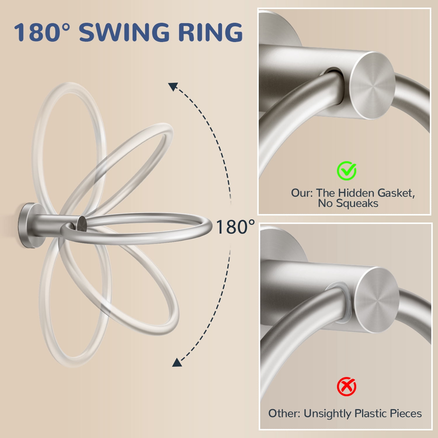 TVOFEK Toilet Paper Holder Wall Mounted Brushed Nickel, Double Post Pivoting Tissue Roll Holder and Towel Ring Set, Stainless Steel Bathroom Hardware Sets