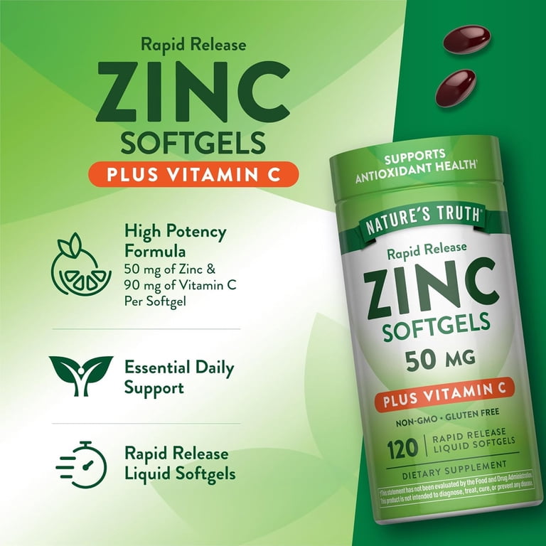 Nature's Truth, Zinc with Vitamin C, 50mg, 120 Softgels - Walmart.com