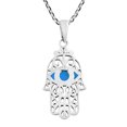 thumbnail image 6 of Mystical Hamsa w/ Synthetic Blue Turquoise Eye Inlays Sterling Silver Necklace, 6 of 6