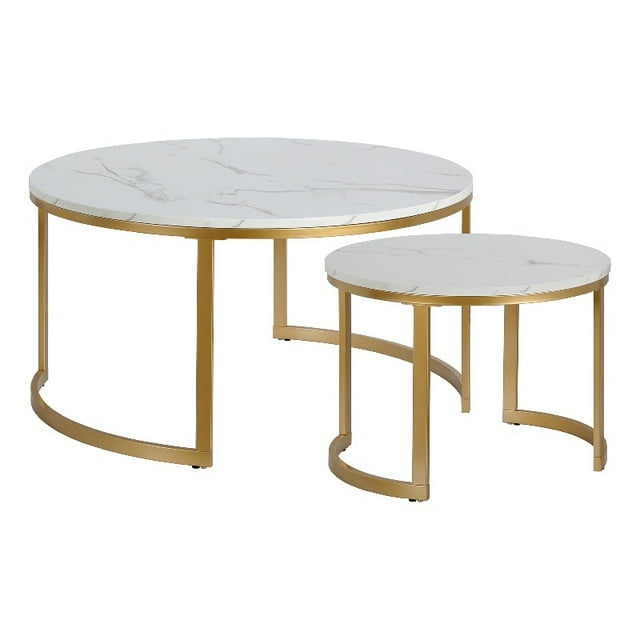Henn&Hart Table Basse 36" Laiton/marbre Faux Métal/marbre Faux