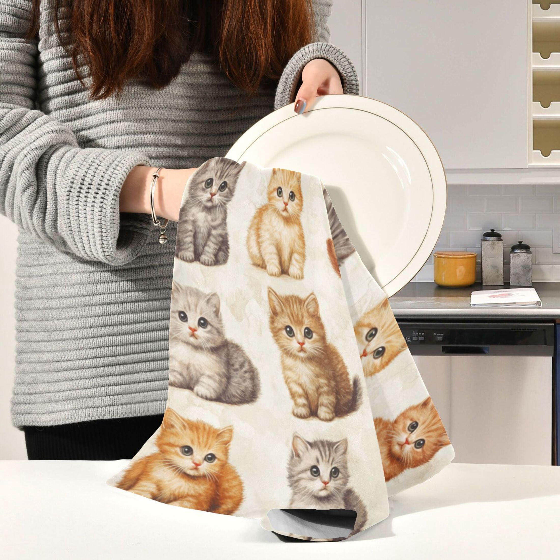Kitchen Towel 28x18 Inches x6，Plate Towel, Decorative Towel, Napkin, Tea Towel Tea Towels For Kitchen Dish Cloths & Dish Towels Little Colored Cat1