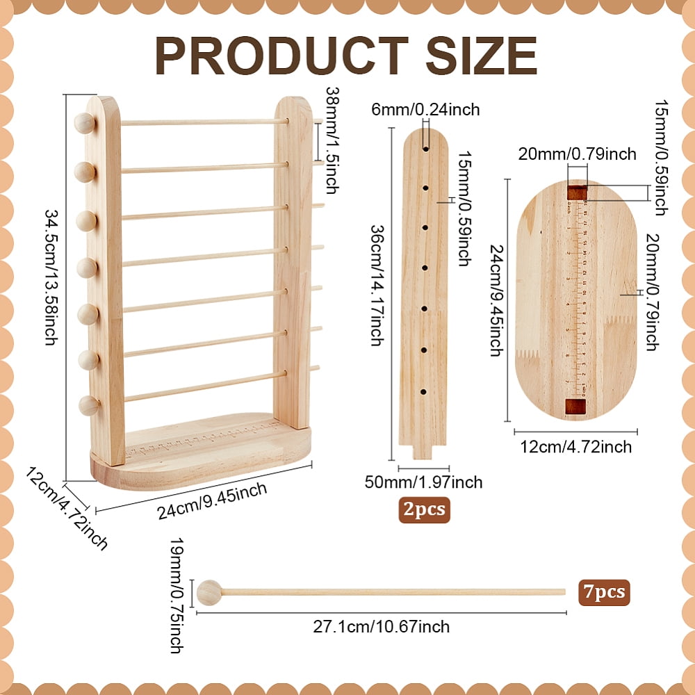 7-Tier Wooden Ribbon Organizer Rack Spool Holder Storage Ribbons Storage Stands Thread Organizer Holder Crochet Roll Display Shelf