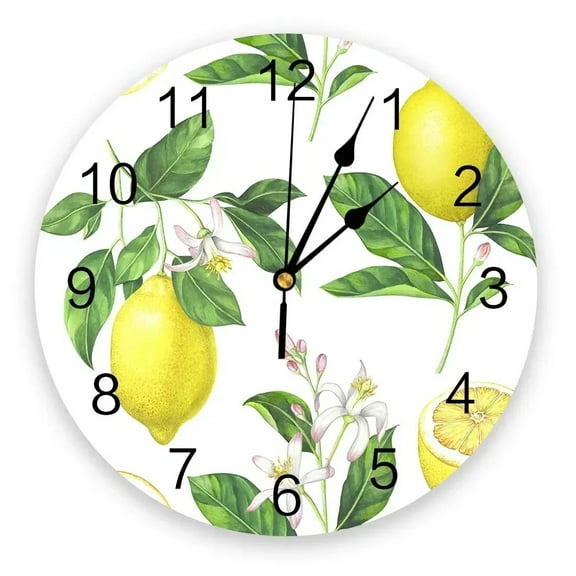 Lemon Fruit Silent Wall Clock Kitchen Living Room Bathroom Bedroom Office Decorative Hanging Clocks（10 Inch）