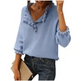 thumbnail image 2 of NTACZA 3/4 Sleeve Sweater Women Blue Elegant V Neck Sweater Ruffle Dressy Work Knit Shirt Jumper for Women 3X, 2 of 6