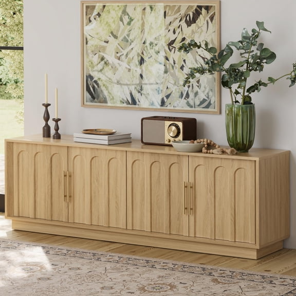 67 Mid Century Modern TV Stand for 75 Inch TV, Oak