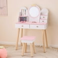 thumbnail image 4 of Kids Vanity, Crown Element Princess Girls Vanity with 4-Drawer, Toddler Makeup Vanity Set with Solid Wood Legs, White and Pink, 4 of 9