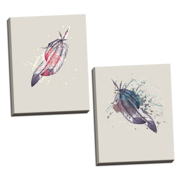 Gango Home Decor Vertical Eagle feather I & II by Incado (Ready to Hang); Two 11x14in Hand-Stretched Canvases