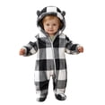 thumbnail image 3 of Newborn Boys Girls Plaid One Piece Romper Cute Bear Ear Footies Hooded Jumpsuit Plush Fleece Front Zipper Onesie Winter Long Sleeve Jumper for Baby, 3 of 7