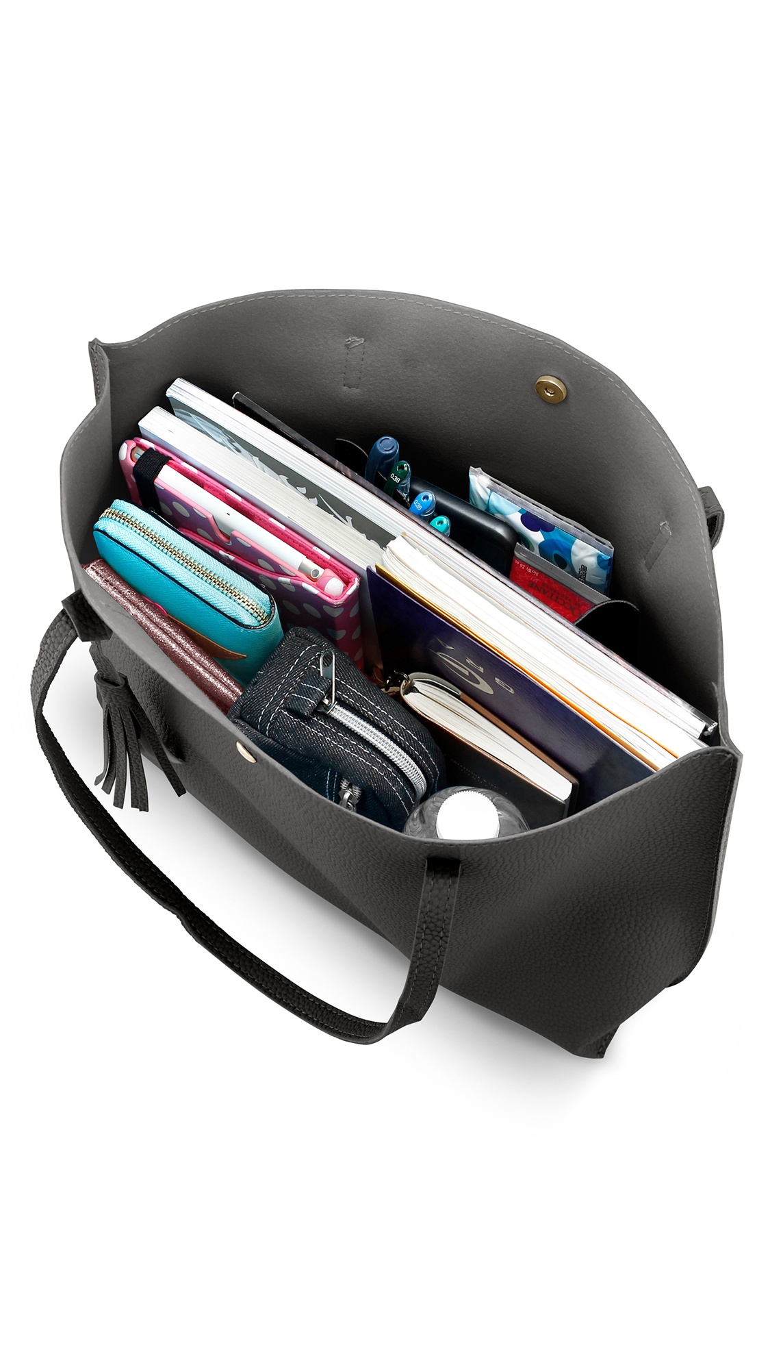 Women PU Leather Tote Bag Tassels Leather Shoulder Handbags Fashion Ladies Purses Satchel Messenger Bags - Dark Gray - image 4 of 4