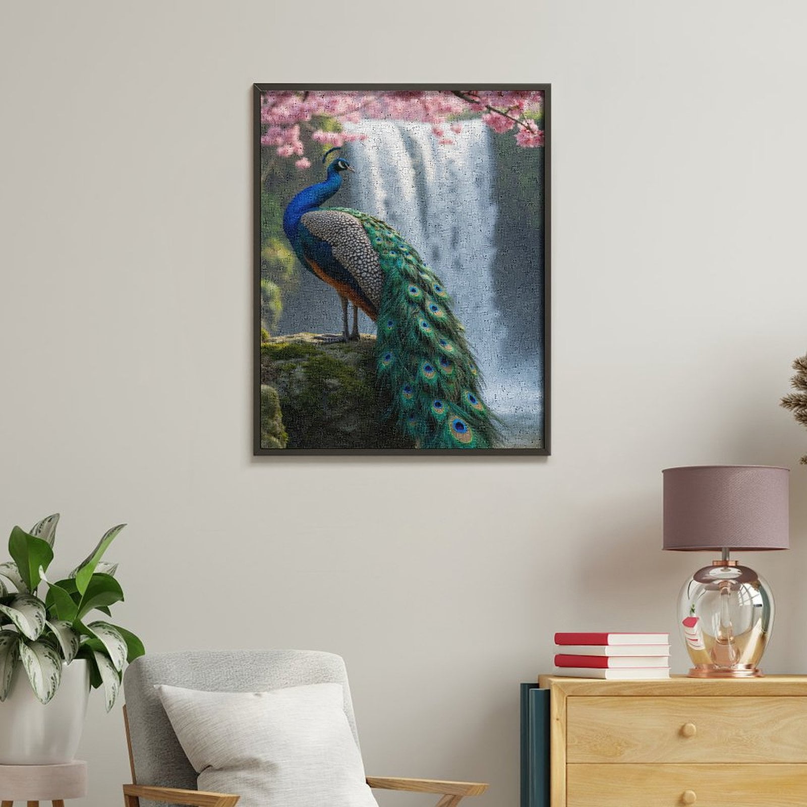 Paint By Numbers Kit for Adults Beginner - DIY Peacock Blossoms Waterfall Scene Canvas Painting Kits for Adults, Frameless Paint By Number for Adults for Home Wall Decor 16x20 Inch