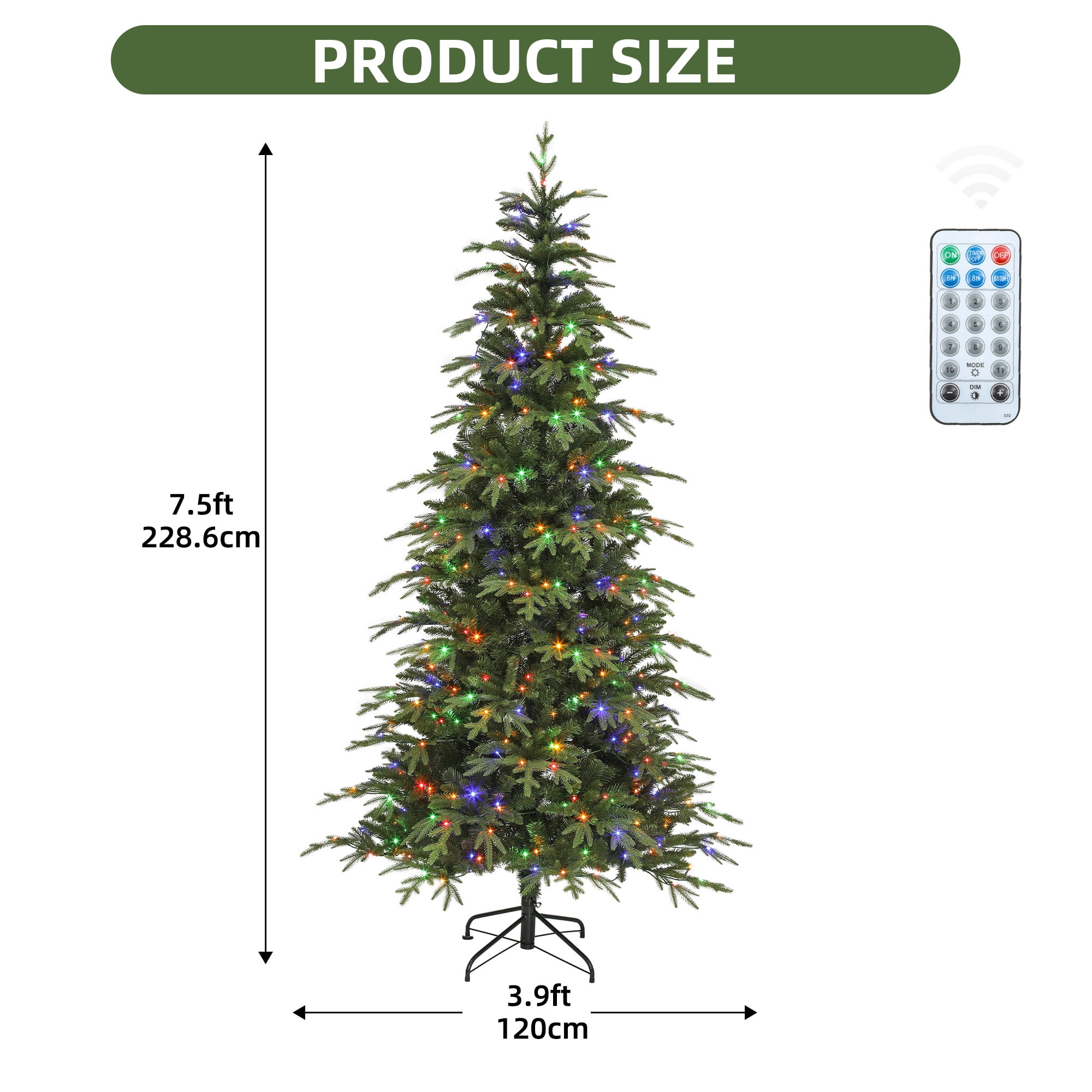 Uforic 7.5 ft Pre-lit Slim Pencil Artificial Christmas Tree with 2199 PE&PVC Tips & 400 Lights,11 Light Modes, Green
