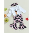 thumbnail image 3 of Wassery Baby Girls 3PCS Pants Sets 3M 6M 12M 18M Infant Fall Clothes Long Sleeve Ruffle Letter Print Romper Bat Print Flared Pants Headband Sets, 3 of 8