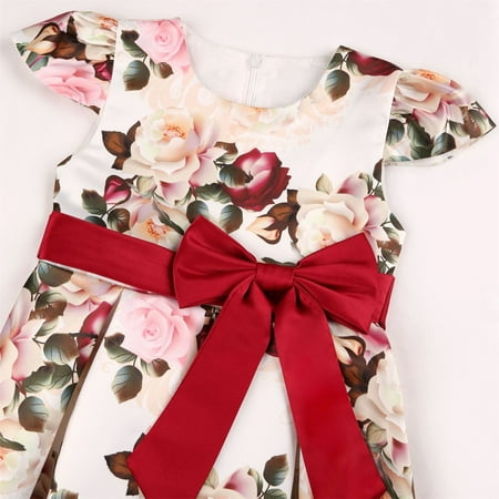 

PEASKJP Casual Dresses for Girls Children Girls Chiffon Boho Ruffled Floral Floral Princess A-Line Dress Sundress Girls Dress Red 2 Years