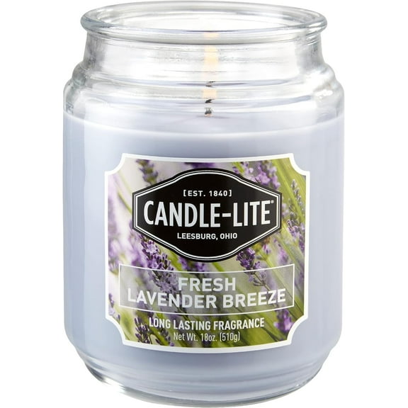 Candle-lite Scented Candles, Fresh Lavender Breeze Fragrance, One 18 oz. Single-Wick Aromatherapy Candle with 110 Hours of Burn Time, Light Purple Color