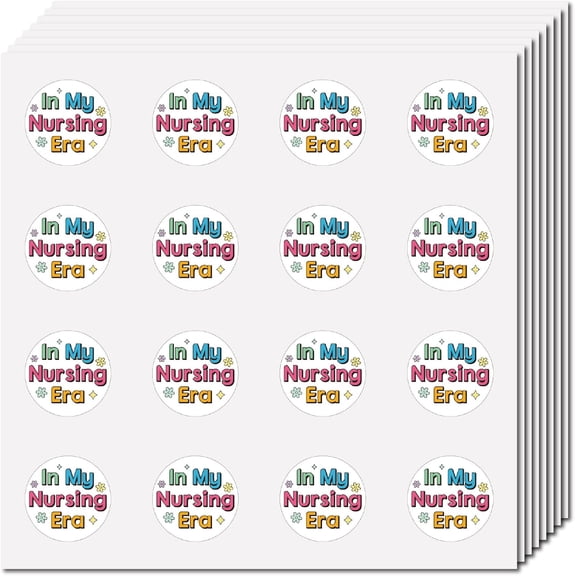 128Pcs in My Nursing Era Stickers Scrapbooking Stickers Decal Bulk Nurse Self-Adhesive Plastic Waterproof Round Dot Stuffers Stickers for Letter Calendars Journals Party 2.5x2.5cm for diy