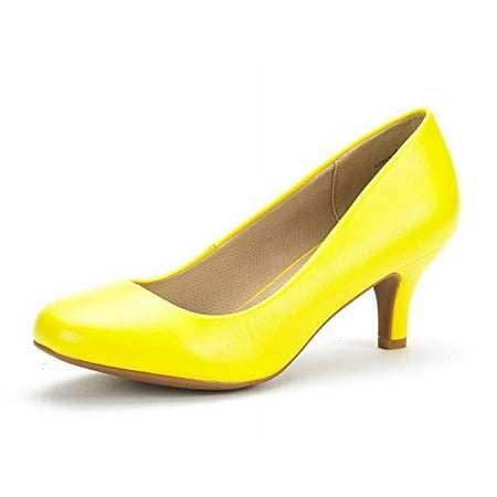 

Dream Pairs Women s Bridal Wedding Party Low Heel Pump Shoes Luvly Yellow/Pu Size 11