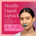 thumbnail image 2 of Aromi Metallic Liquid Lipstick for Women | Jade Green Lip Color with Shimmery Finish, Long-lasting (Mermaid Tail), 2 of 10