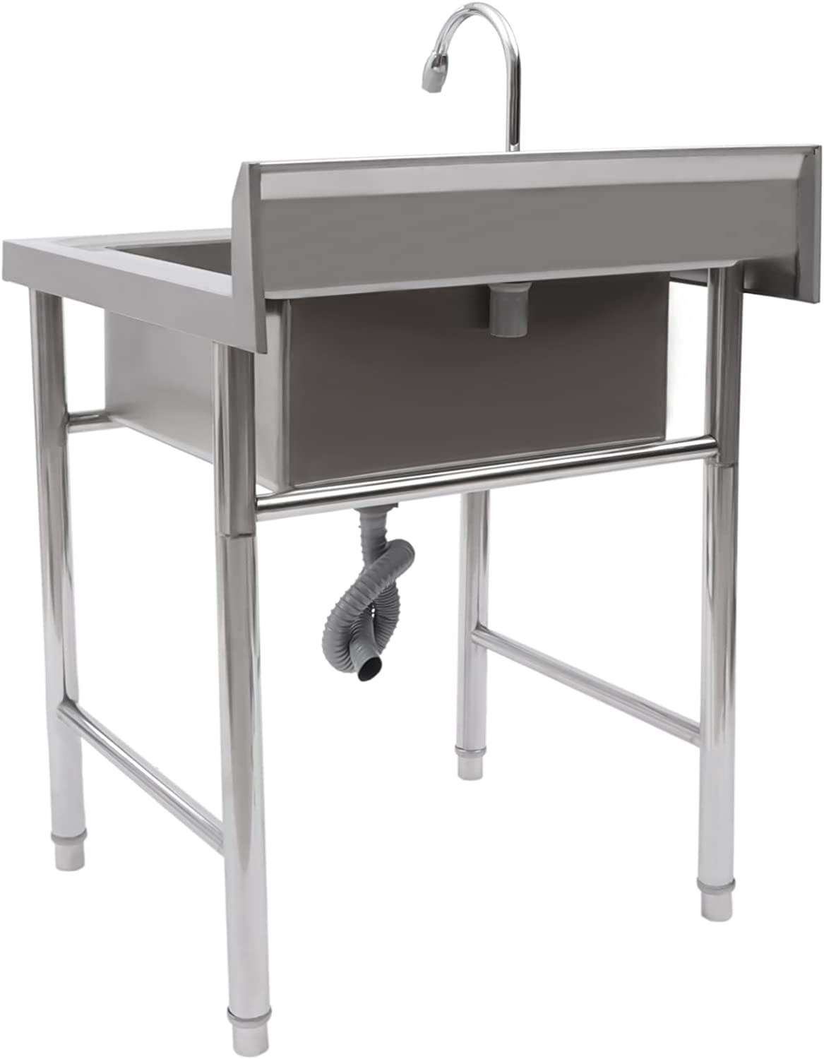 Miumaeov Stainless Steel Free Standing Utility Sink, Single Bowl Commercial Kitchen Prep & Utility Sink with Backsplash and Faucet for Restaurant Workshop