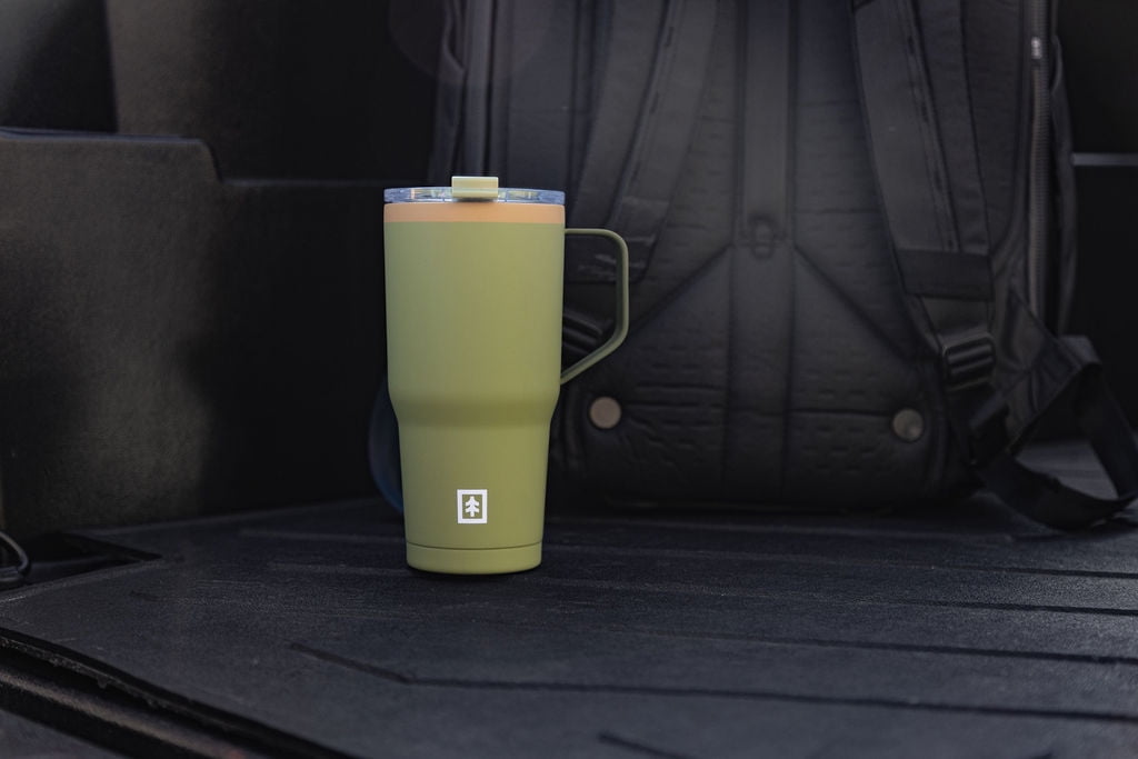 Swiss Tech Stainless Steel Insulated Tumbler with Mug Handle and Leakproof Locking Lid 30oz, 2 pack, Soft Touch Green