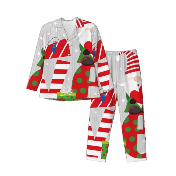 Fotbe Christmas Gnome With Love Pijama de Hombre con Estampado de Manga Larga, Conjunto de 2 Piezas, Ropa de Dormir Suave y Cómoda con Bolsillos-Medium
