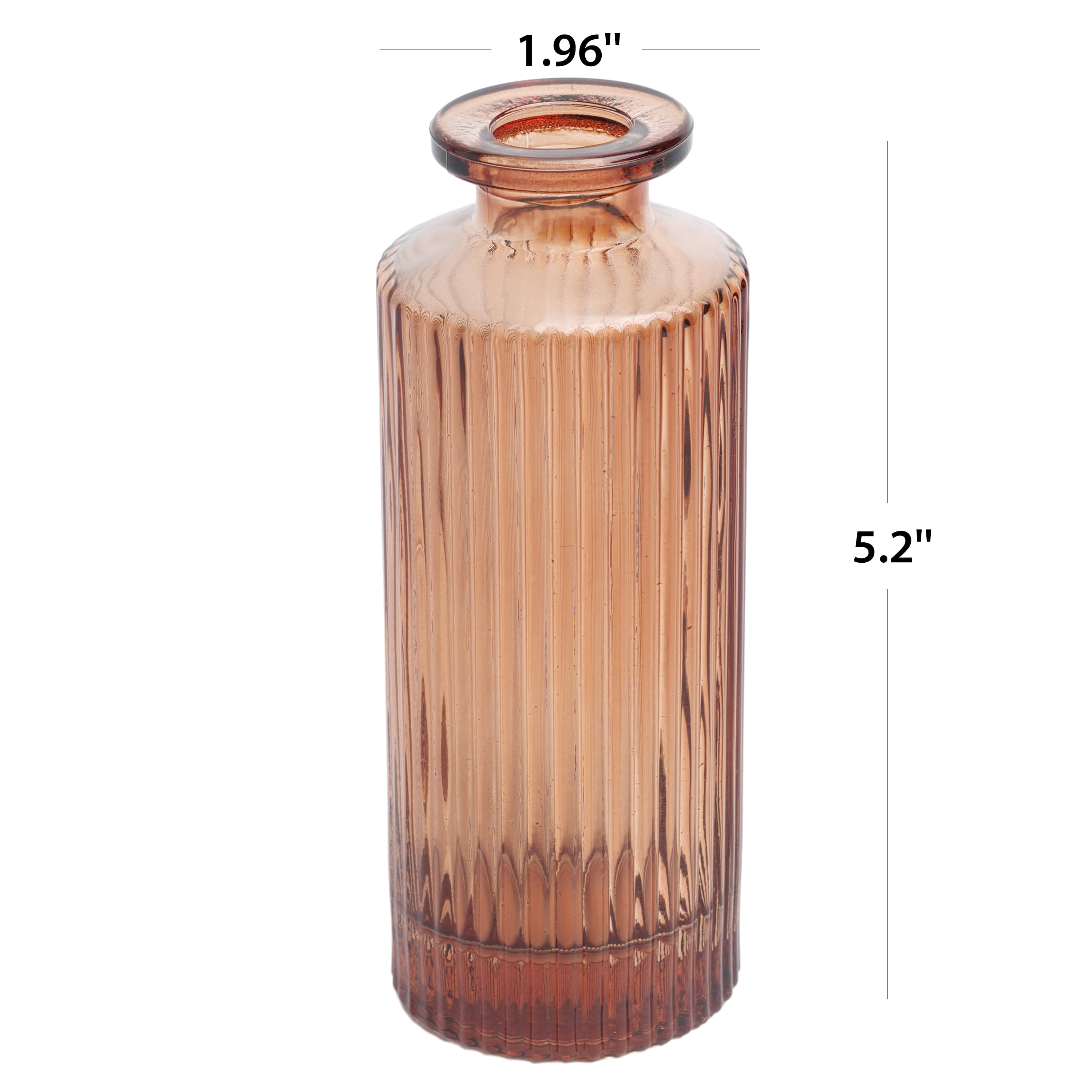 (2 pack) Mainstays Mini Ribbed Translucent Glass Tabletop Indoor Vase, 5.2 in, Amber