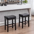 thumbnail image 2 of Bar Stools Set of 2, Counter Height 26" Faux Leather Chairs with Rivets Trim and Solid Wood Legs, Farmhouse Backless Chair with Padded Cushion for Living Room,Bar,Pub, Kitchen, Black, 2 of 7