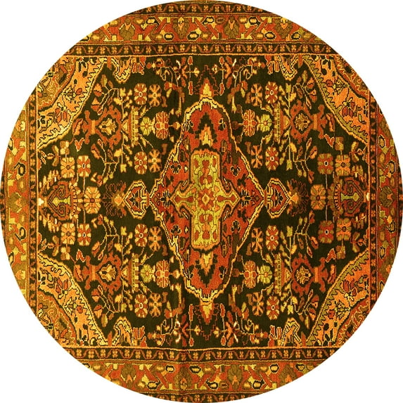 Ahgly Company Machine Washable Indoor Round Persian Yellow Traditional Area Rugs, 7' Round