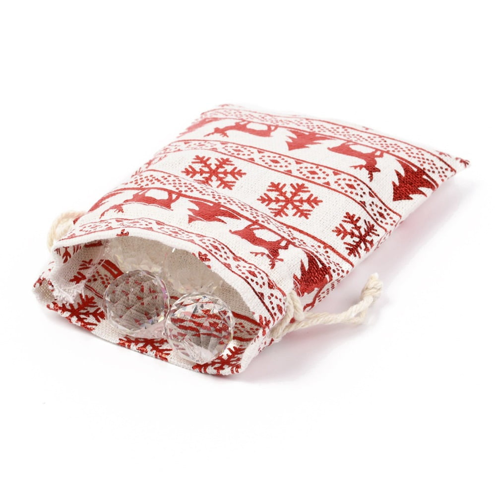 Christmas Theme Cotton Fabric Cloth Bag Drawstring Bags for Christmas Party Snack Gift Ornaments Christmas Themed Pattern 14x10cm