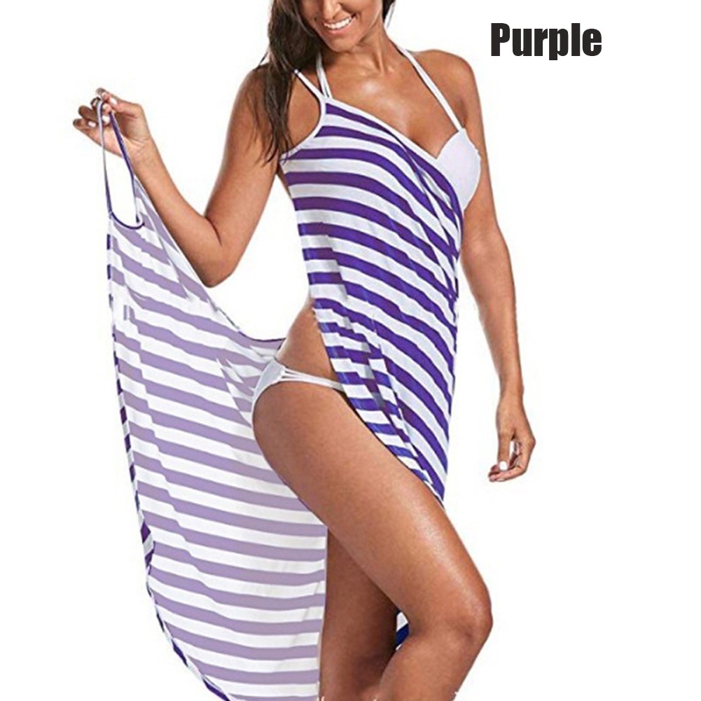Calsunbaby Plus Size Women Bath Robes Towel Striped Dress Beach Cover