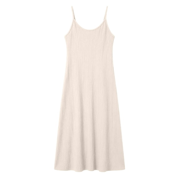Uootdi Ribbed Dresses for Women Spaghetti Strap Sleeveless Casual Slim Fit Lightweight Comfy Midi Dresses Gift