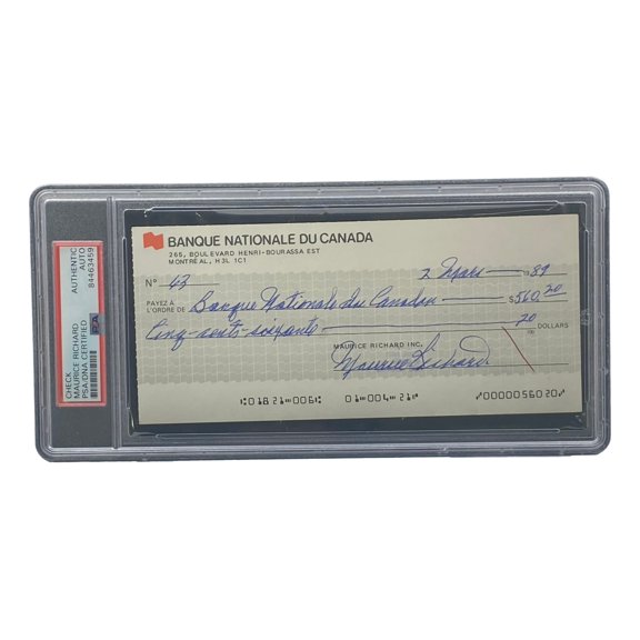 Maurice Richard Signed Montreal Canadiens Bank Check #63 PSA/DNA