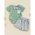 thumbnail image 2 of Wassery Infant Baby Boys 2Pcs Gentleman Outfits Short Sleeve Crew Neck Contrast Color Romper + Pocket Shorts Summer Casual Clothes 0-24M, 2 of 8